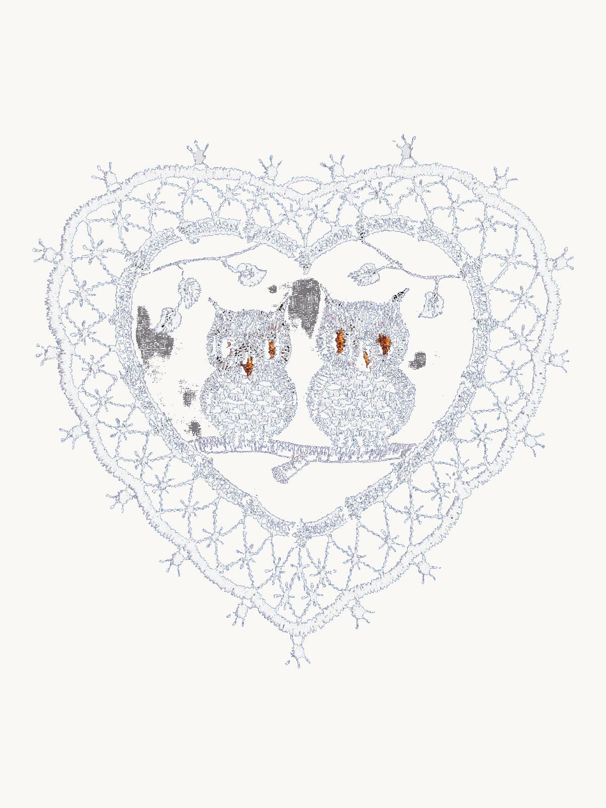 Plauen lace snow owls in heart frame